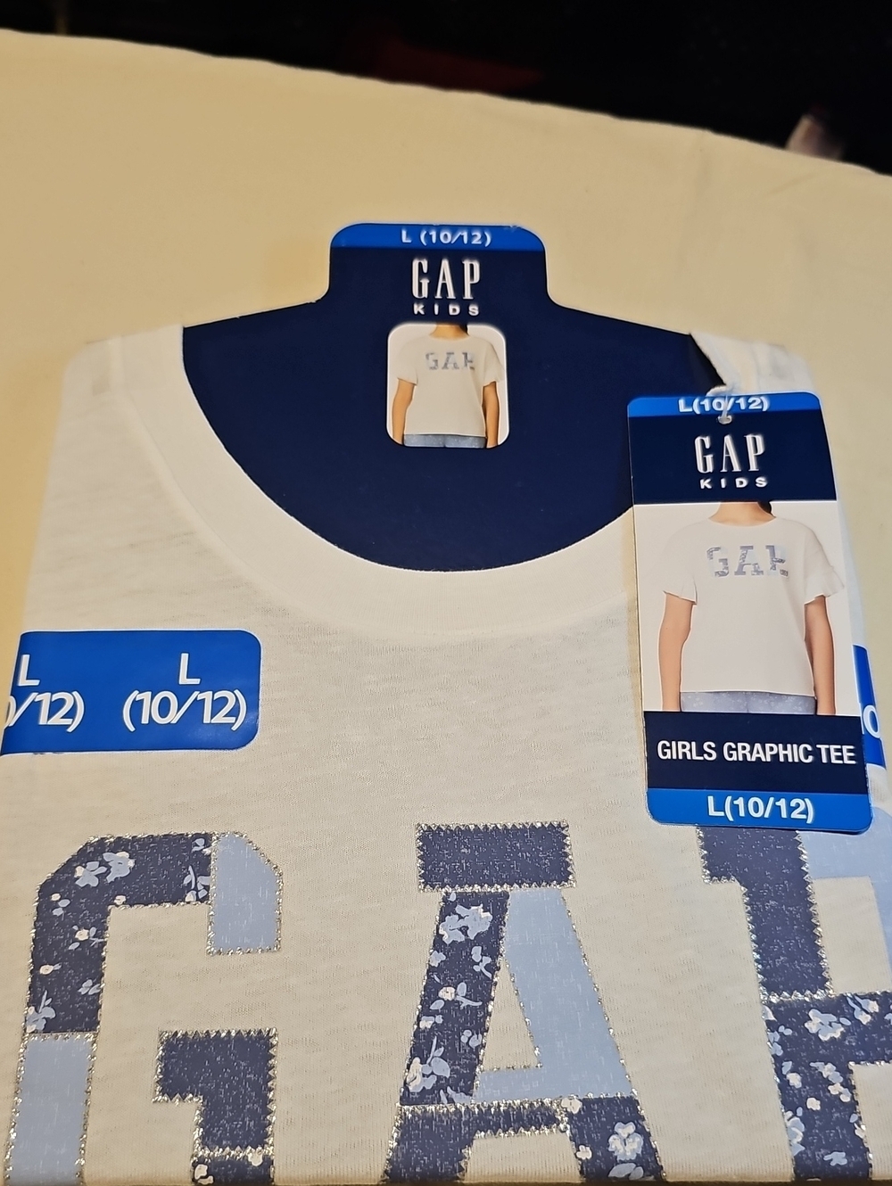 NWT GAP Kids White Tee with Blue Floral Logo